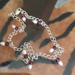 Silver pearl garnet Anklet